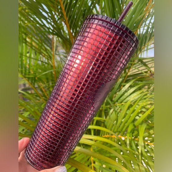 Starbucks Plum Maroon Grid Studded Cold Cup Tumbler Venti 24oz Insulated NWT - Picture 4 of 14